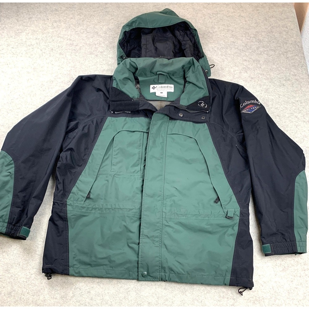 Columbia Jacket Mens Large Green Black Omni-Tech Waterproof Hooded Parka SM7164